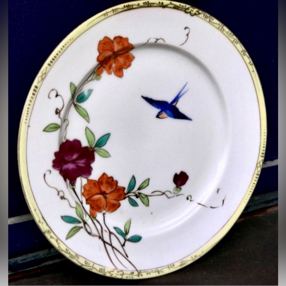 Early 1900s Antique HAND PAINTED NIPPON  Gold Trim Floral Bird Salad Plate - Picture 5 of 10